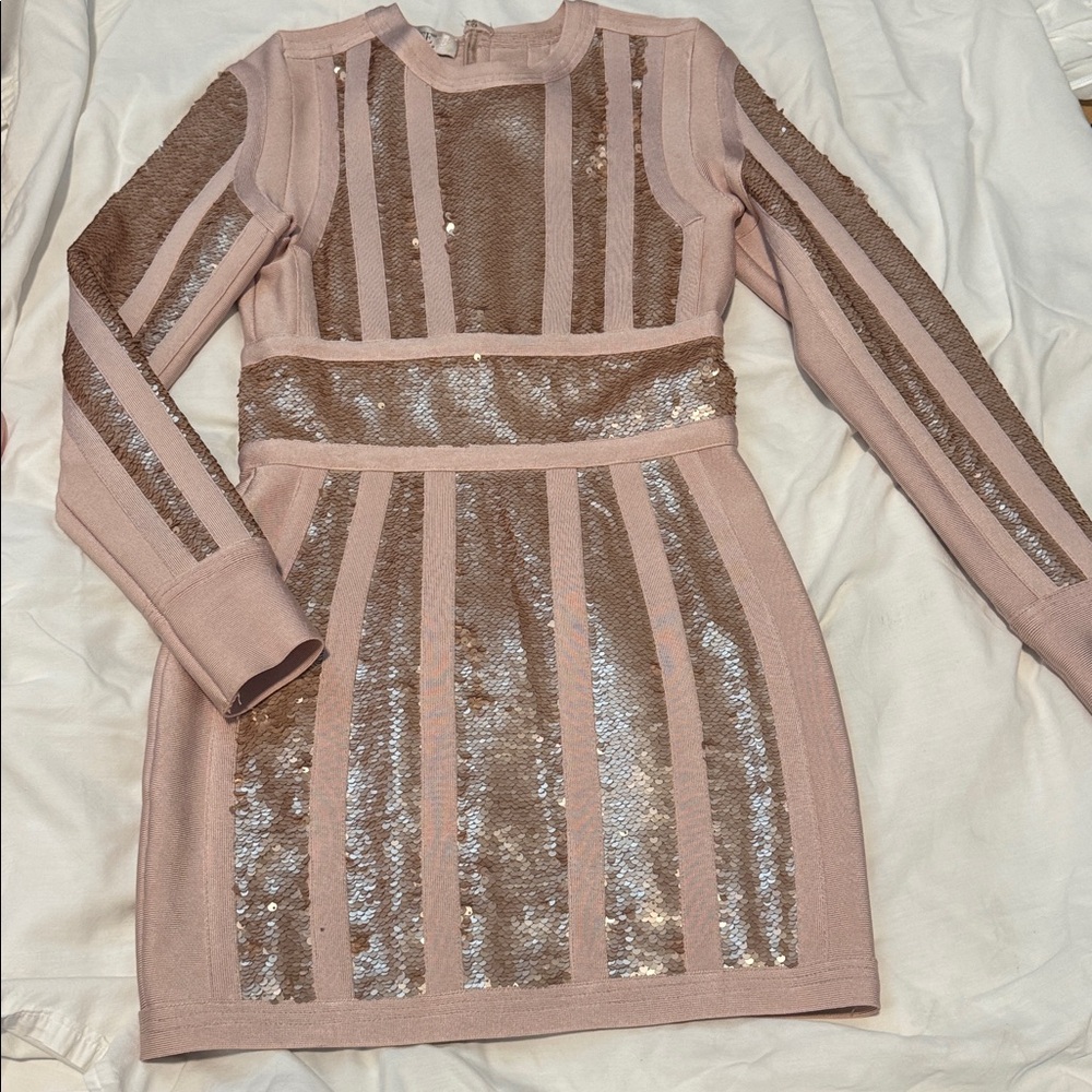 House of CB Blush and Gold Sequin dress small